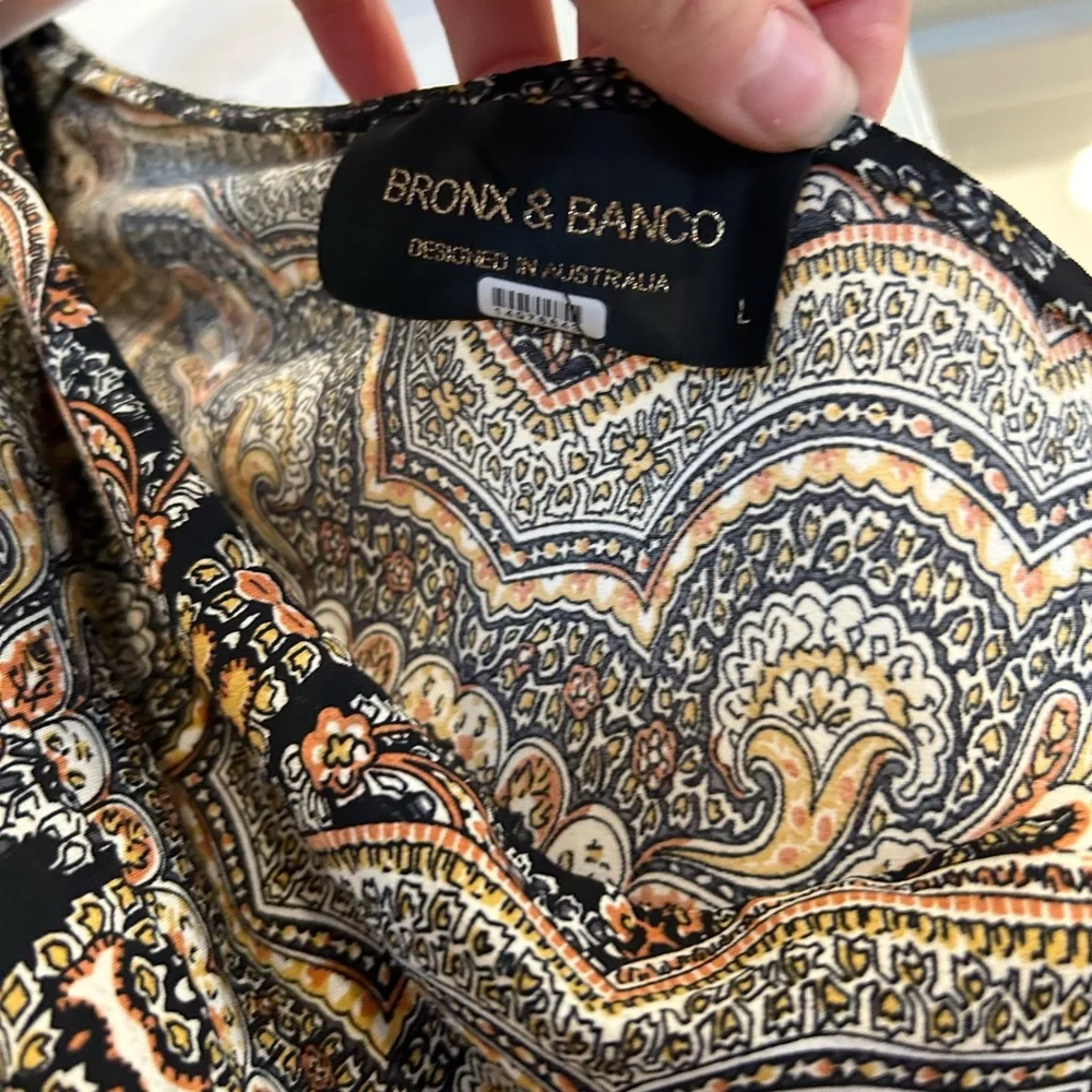 Bronx and Banco Asymmetrical Paisley Dress - Black and Gold - Picture 9 of 11